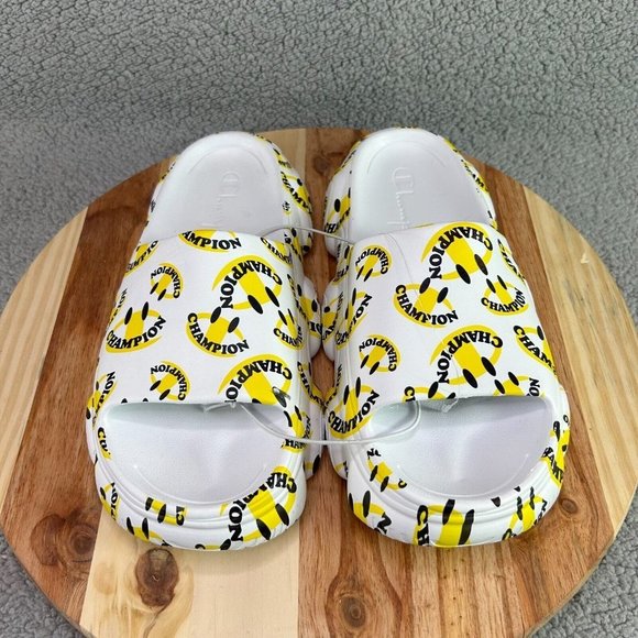 Champion Men\'s Meloso Squish Smile Slides Sandals White Black Yellow Sz 11 main image 16
